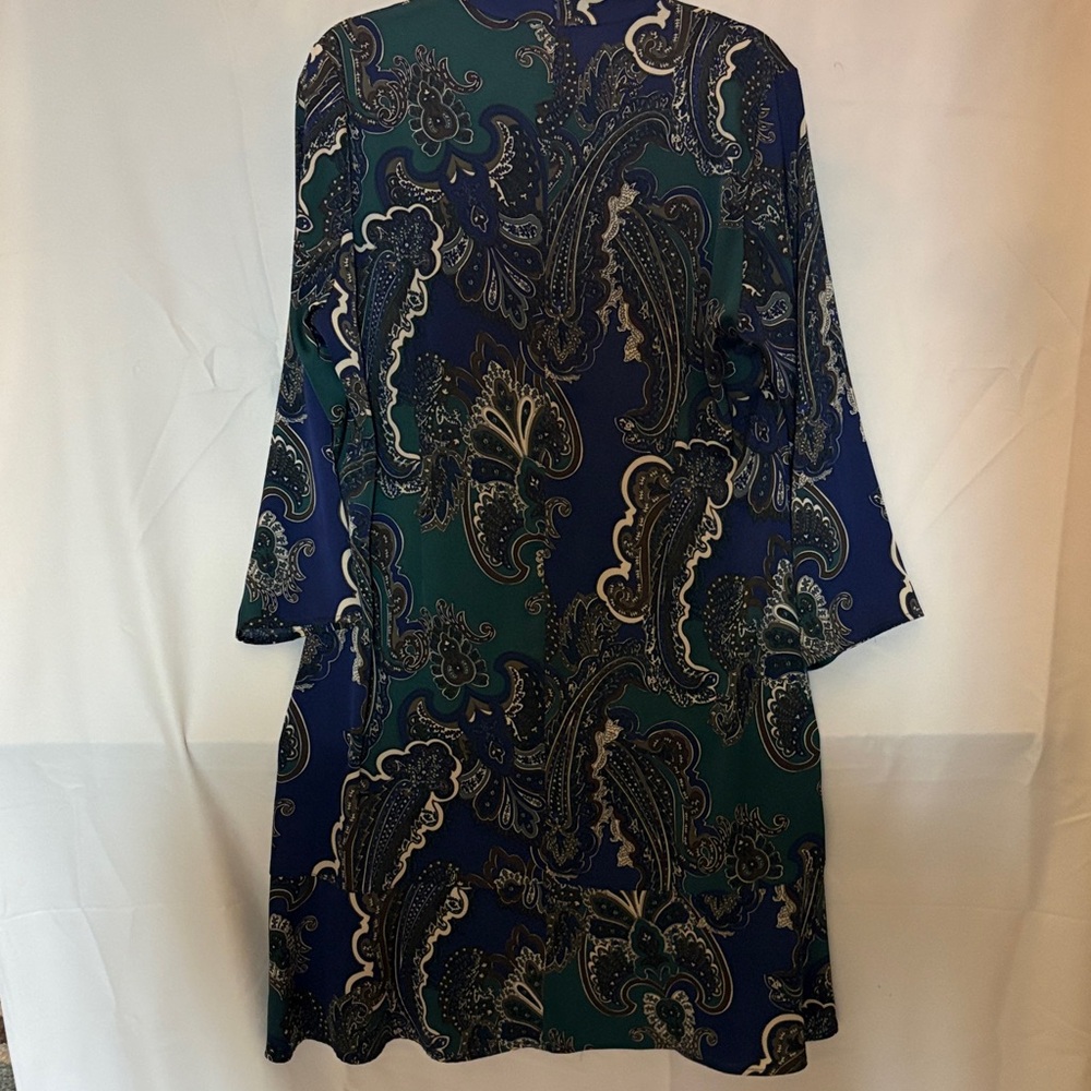 Ming Wang Long Sleeve Dress - Blue and Green Paisley - Picture 4 of 5